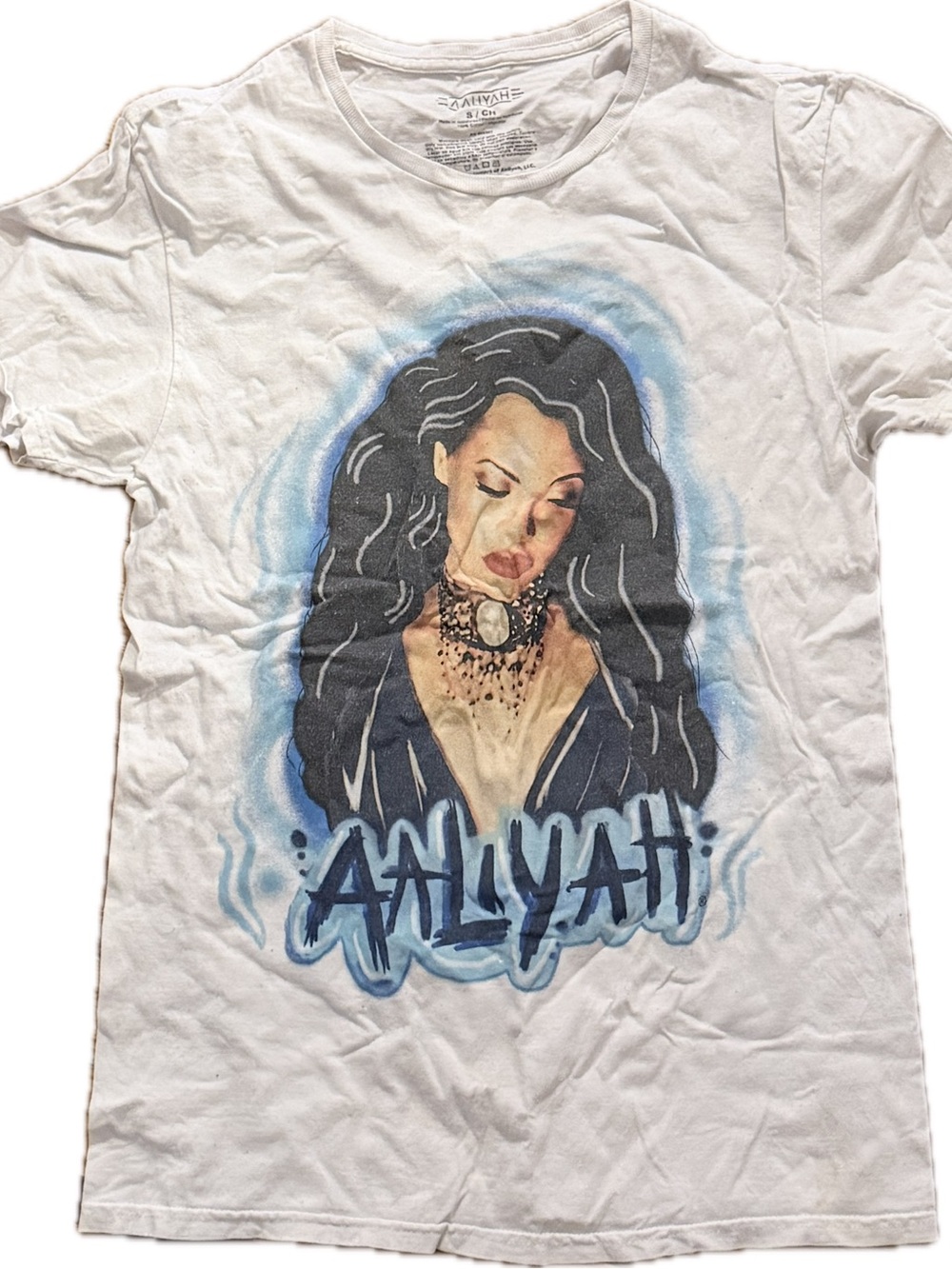 Aaliyah Graphic Tee - White with Blue and Black Art